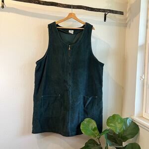 Vintage Kikomo 100% Cotton Teal Green Corduroy Zipper Overall Dress Size 24W
